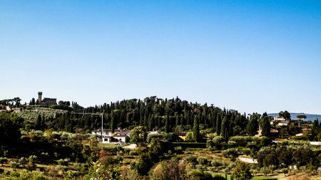 Landscape of countryside in Tuscany italy.の写真素材