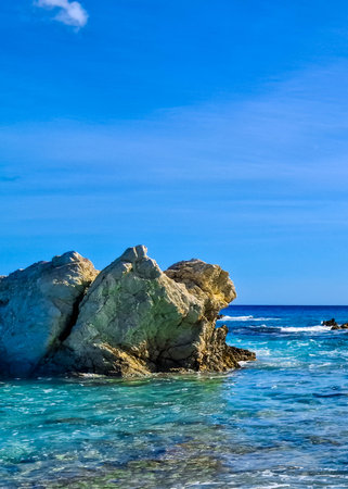 Coast of Mallorca Island. Clean, turquise, blue water of Balearic Sea.
