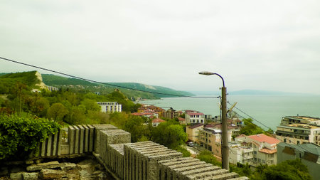 View of the city of Balchik. Rainy weather, tourism concept, Bulgaria, Dobrich province.の写真素材