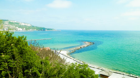 Beautiful Black Sea coast in Balchik, Dobrich Province, Bulgaria.の写真素材