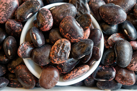 Dried kidney brown speckled beans The concept of proper nutrition and healthy lifestyle. Top view,...