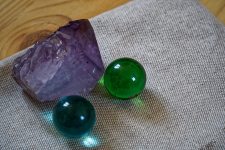 Crystals on linen fabric surface, mock-up for postcard or background for website and mobile devices....