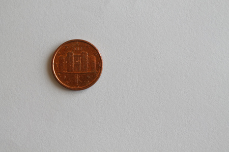 One euro coin lie on isolated white background Denomination is one euro cent - back side