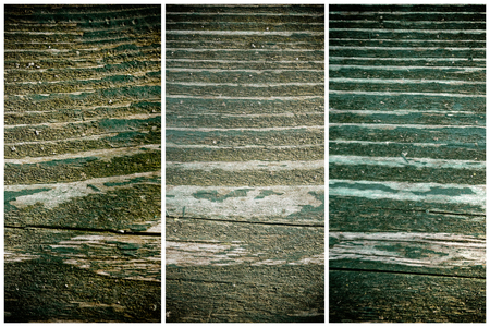 Texture of old, shabby, green paint on an old wooden bench.の写真素材