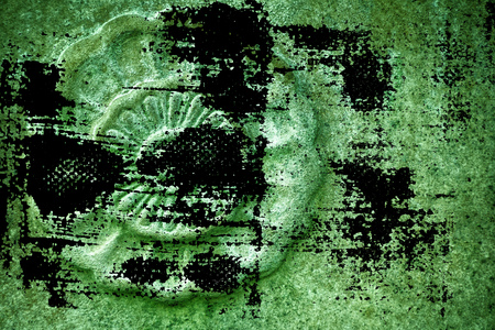 Dirty grunge Ultra green Ornate stone texture, circle rock shape, background for web site or mobile...