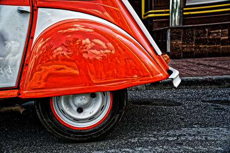Front of red vintage car, business concept.