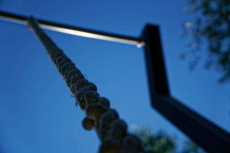 Rope closeup - Thick coiled rope with knot, sportive background.の写真素材