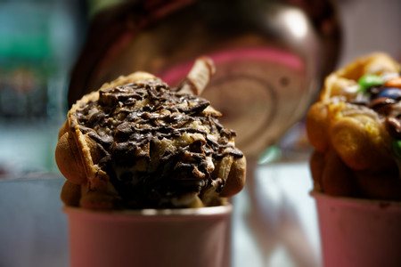 Indian sweet street food with ice cream and chocolateの写真素材