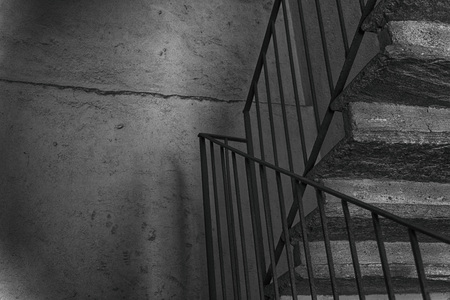 Monochrome Old vintage staircase and steel handrail.の写真素材