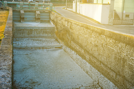 Dried up water canal, global warming concept.の写真素材