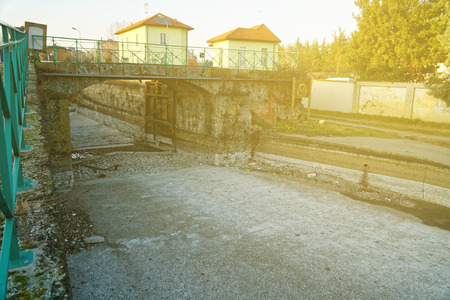 Dried up water canal, global warming concept.の写真素材