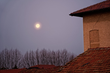 Moon in the morning, full old moonの写真素材