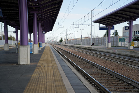 Empty train station, and deserted platformの写真素材