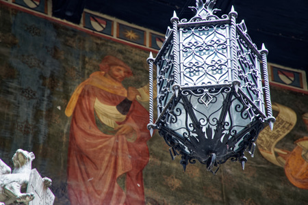 Medieval ornamental ceiling, ancient architecture of Italyの写真素材