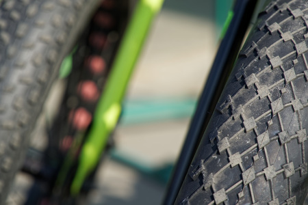 bicycle tires and Bicycle wheel in a row close-up wheel detail, bicycle spokeの写真素材