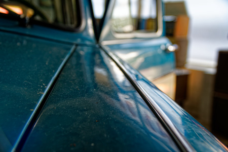 Detail of retro car window and body part, selective focus.の写真素材