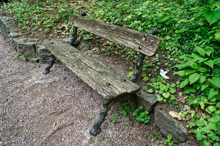 Old wooden bench, place for relax and meditationの写真素材