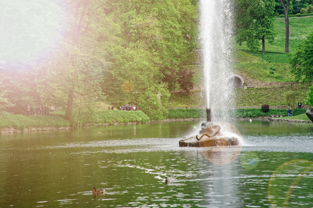 Fountain in form of snake with open mouth.の写真素材