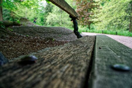 Old wooden bench, place for relax and meditationの写真素材