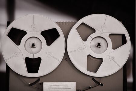 Reel tape recorder, old, vintage, portable reel to reel tube tape-recorderの写真素材