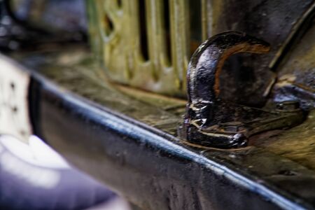 Military truck radiator grille and steel tow hookの写真素材
