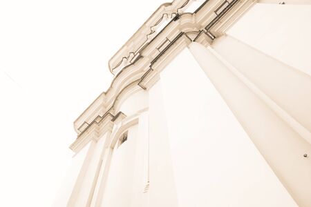 Orthodox church wall low angle view, vintage photo.の写真素材