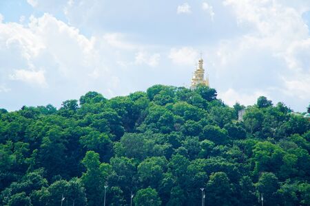 Kyiv cityscape with with Kiev Pechersk Lavra monastery and the Motherland Monument, Ukraine. Kiev Pechersk Lavra or the Kiev Monastery of the Cavesの写真素材