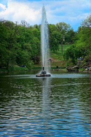 Fountain in form of snake with open mouth.の写真素材
