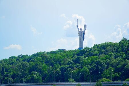 Kyiv cityscape with the Motherland Monument, Ukraine, view from Dnieper river.の写真素材
