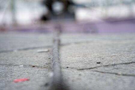 Boat rope at low angle view, selective focus.の写真素材