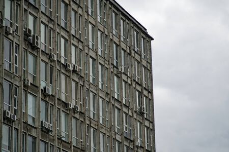 Outdoor Aircond Unit and Residential Windows in vintage style.の写真素材