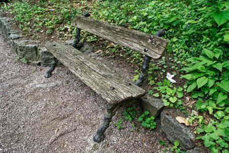 Old wooden bench, place for relax and meditationの写真素材