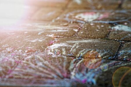 Chalk painting of an abstract lines on the pavement.の写真素材