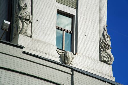 Kyiv, Ukraine - July 6, 2018: House with chimeras in the center of Kiev. Art Nouveau building with sculptures of mythical animals. The most original creation of architect Vladislav Gorodetsky in Kiev.の写真素材