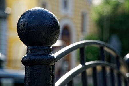 Decorative, ornamental, iron forged fence pattern. Black and white photo. Steel construction and designの写真素材