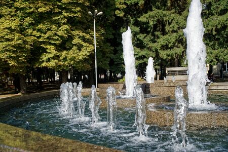 Fountain in park with splash water stream.の写真素材