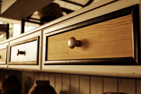 Colorful designer Wooden Drawer, cozy cafe interier.の写真素材