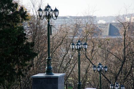 LED street light against blue cloudy skyの写真素材
