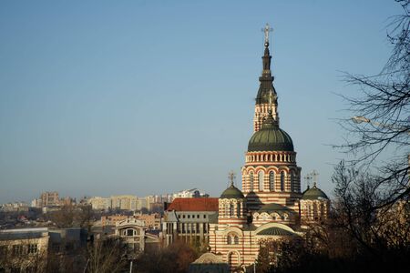 Modern ortodox basilica in Ukraine. Church on square.の写真素材