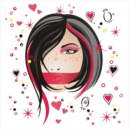 illustration of the face of the girl on a white background with heartsのイラスト素材