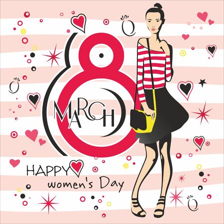 Greeting cards for international womens day. Eight March. Usable for prints. Vector design. Hand drawn elements.のイラスト素材
