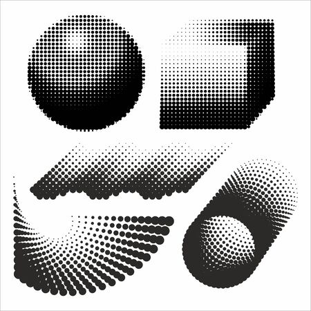 Abstract geometric figures black and white graphic design halftone pattern, round spot shapes, vintage or retro graphic, usable as decorative element.のイラスト素材
