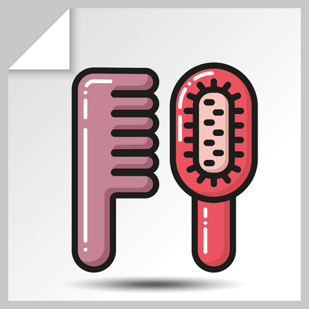 Beauty cosmetics icons-comb and hairbrush. Vector Isolated flat colorful illustration.のイラスト素材