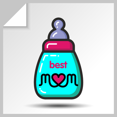 Bottle with infant formula-holiday icons for mother's day or for birthday. Vector Isolated flat colorful illustration.のイラスト素材