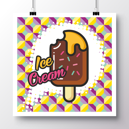 Poster with icon chocolate ice-cream on a vintage pattern background. Vector illustration for wallpaper, flyers, invitation, brochure, greeting card, menu.のイラスト素材