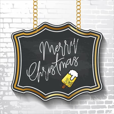 Vintage style lettering-Merry Christmas-on black chalkboard background with ice cream. Vector illustration for flyers, posters, brochures, greeting cards.のイラスト素材
