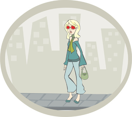 Blond fancy lady with sunglasses and purse in the cityのイラスト素材