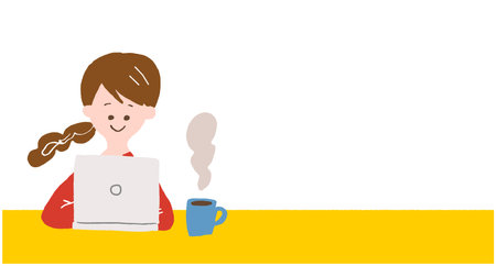 Hand-drawn style Woman using a computer Vector Colorful Popのイラスト素材