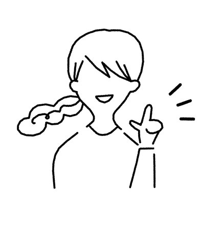 A woman with a bright expression who has come up with an idea, drawn in a rough, handwritten style.のイラスト素材