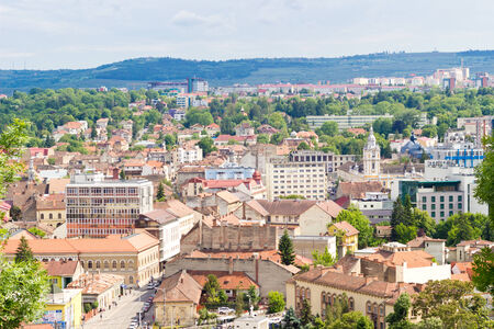CLUJ-NAPOCA, ROMANIA - MAY 20, 2014: Scenic summer view of Transylvanian city, also known as Klausenburg, located in the Somesul Mic River valley.のeditorial素材